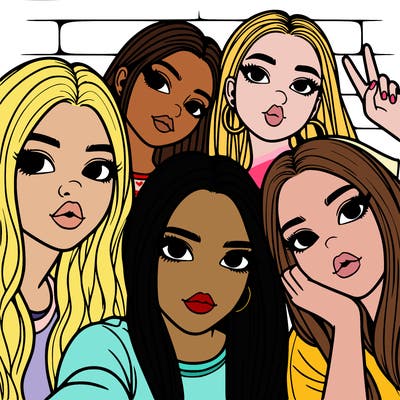 group of teen girls friends y2k up close in a selfie