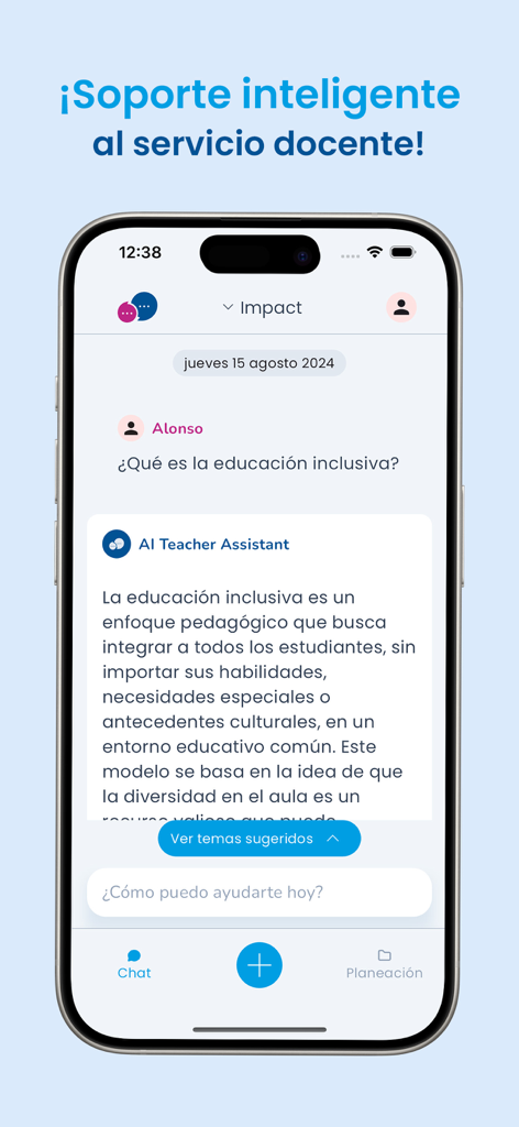 AI Teacher Assistant - KI-Lehrerassistent-Mobil-Oberfläche, die eine Chat-Antwort zu inklusivem Unterricht zeigt
