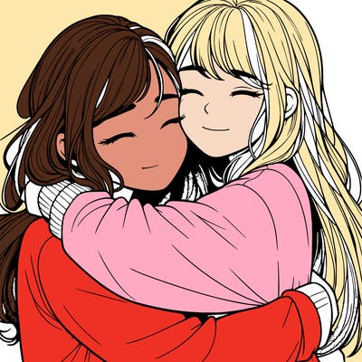 realistic two girls hugging