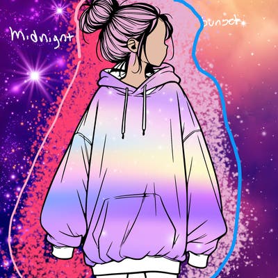realistic girl with a oversized sweatshirt on and a bun