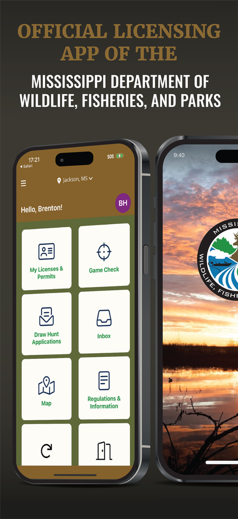 MDWFP HuntFish - MDWFP HuntFish mobile app dashboard showing licensing and game check features