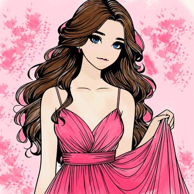 realistic girl in flowy silky prom dress