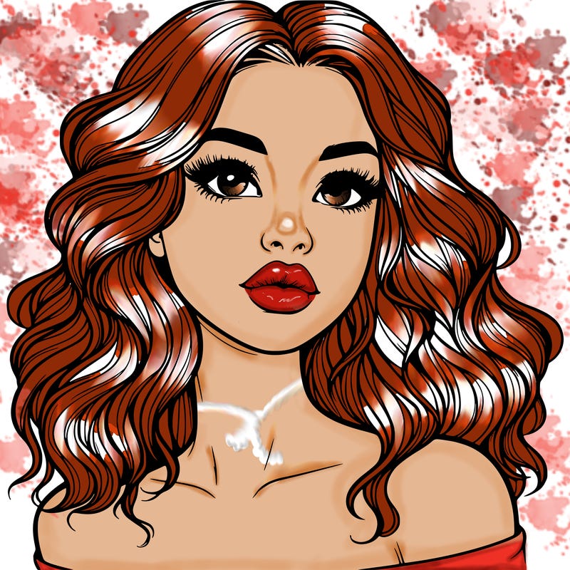 realistic girl with wavy hair and lips