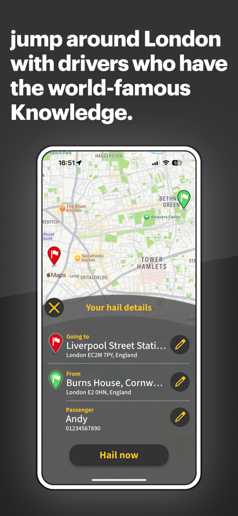 jump taxi - Jump taxi app interface showing map and booking details for a London black cab ride