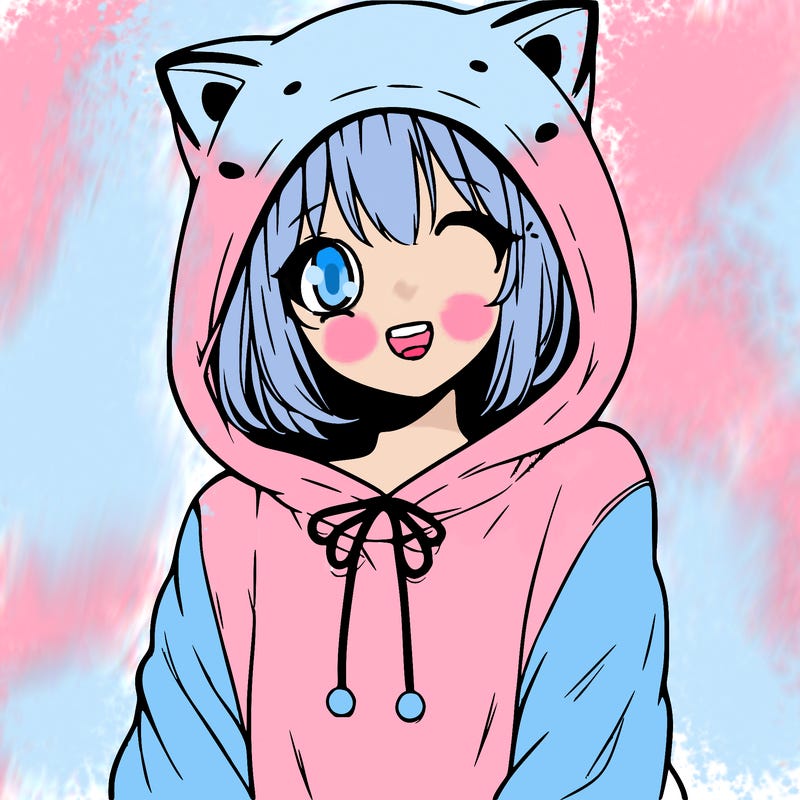 anime girl with no face in a cat hoodie