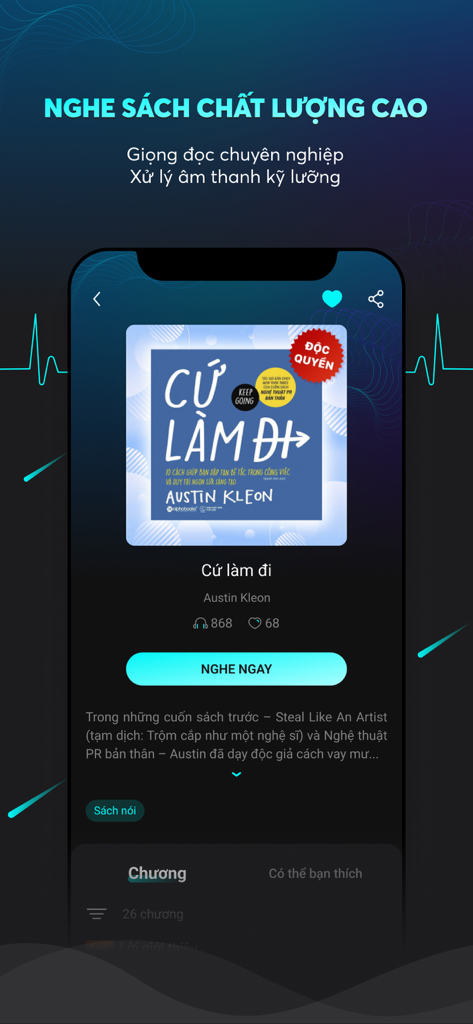 Mydio - Audiobook, truyện đọc - Mydio app player screen featuring a Vietnamese audiobook with professional narration