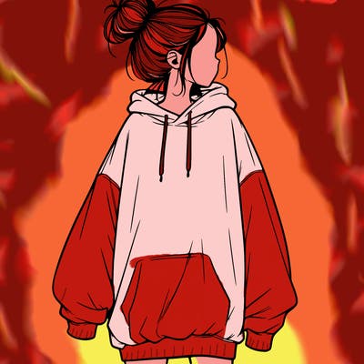 realistic girl with a oversized sweatshirt on and a bun