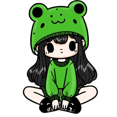 a girl wearing a frog hat and some frog socks