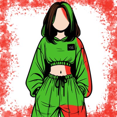 realistic girl faceless with baggy pants and a crop top