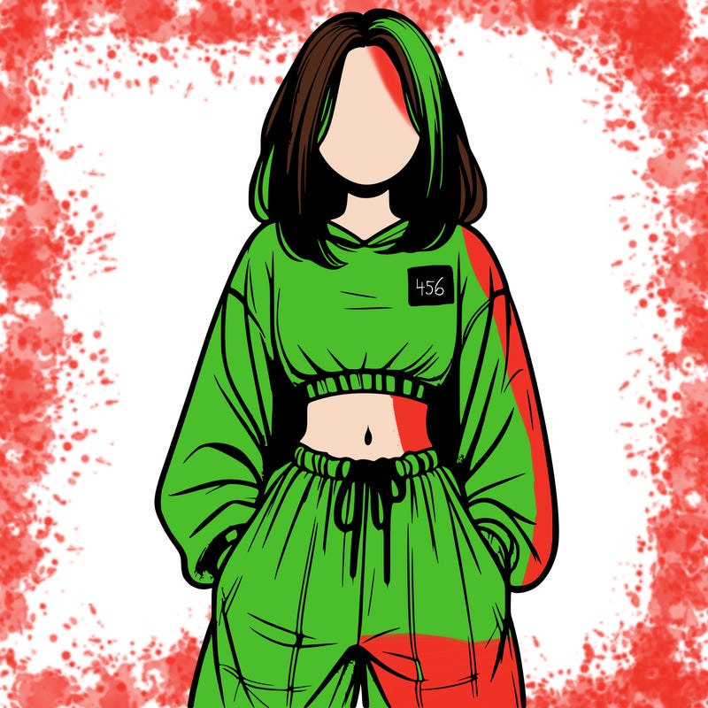 realistic girl faceless with baggy pants and a crop top