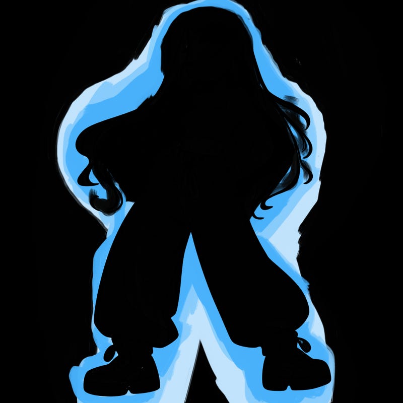 girl in baggy pants crop top and long hair