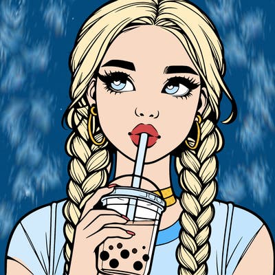 realistic girl with braided hair drinking boba