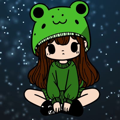 a girl wearing a frog hat and some frog socks