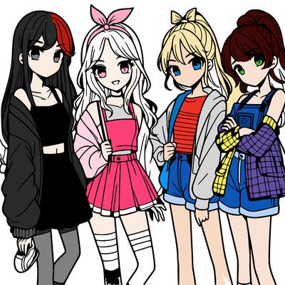 teen manga girls group of 4