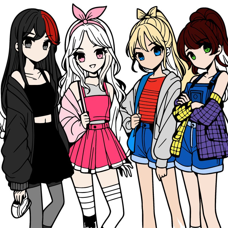 teen manga girls group of 4
