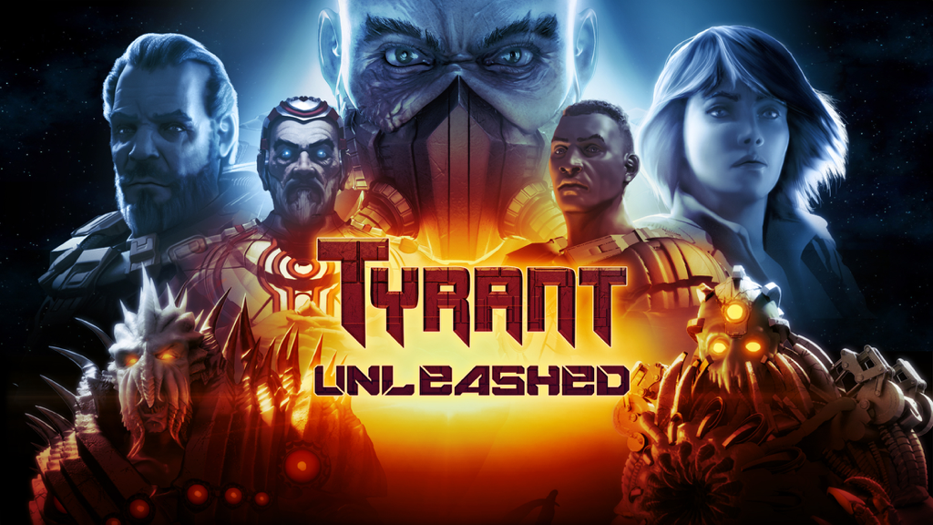 Tyrant Unleashed promotional graphic featuring various sci-fi faction characters and the game title.