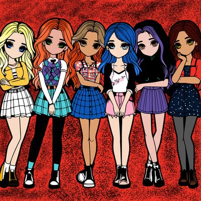 a group of girls realistic