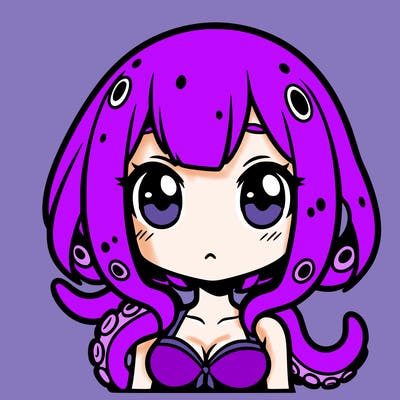 anime girl, tentacle-haired, with a short top and small eyebrows