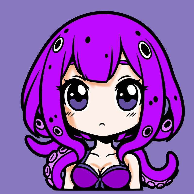 anime girl, tentacle-haired, with a short top and small eyebrows