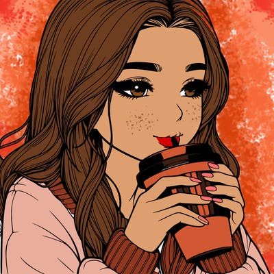realistic girl drinking coffee