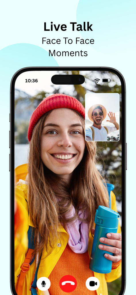 Chimi chat - A mobile screen showing the live talk face to face video call feature of the Chimi Chat app