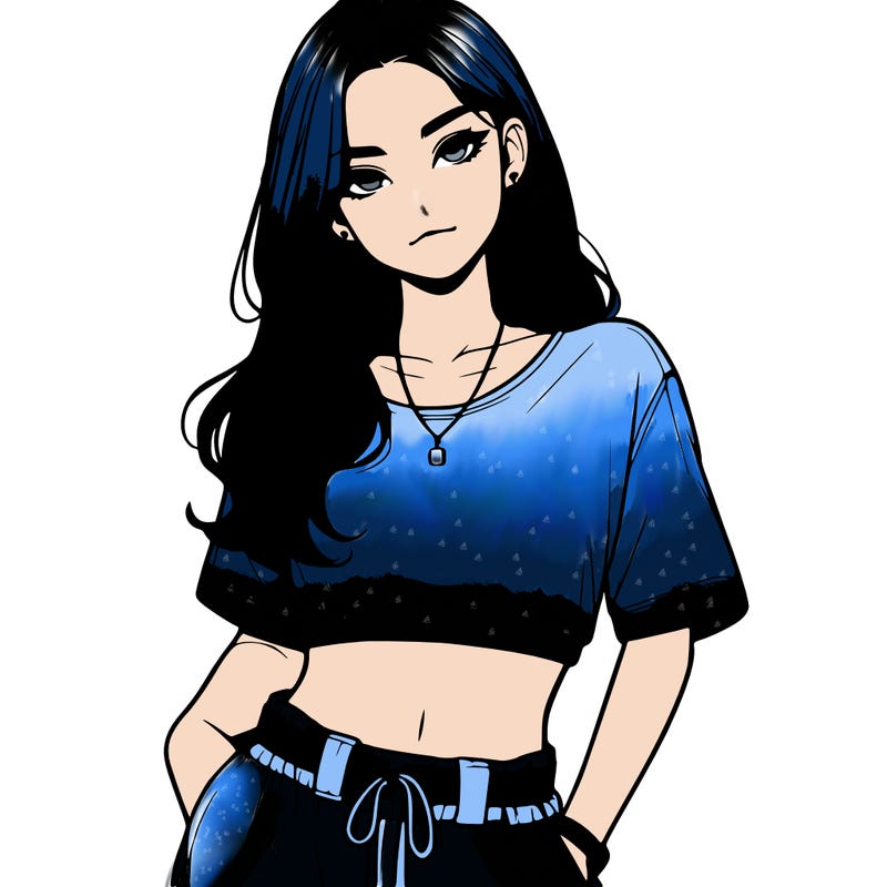 realistic girl witha crop top and baggy pants