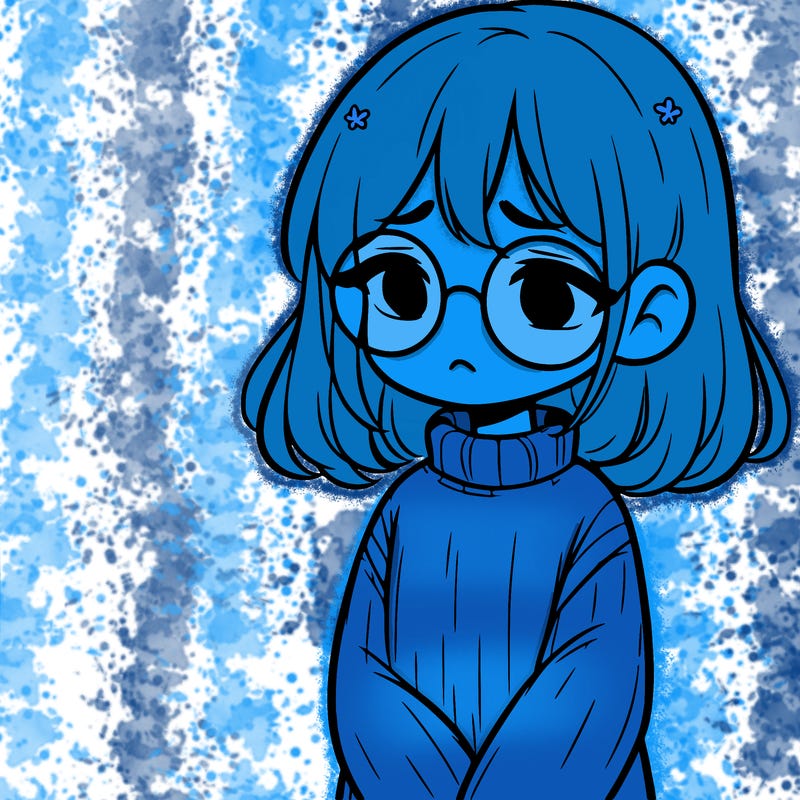 sad girl with glasses in a sweater
