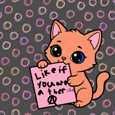 a small cat with a blank sheet of paper in its hand. the cat is sooooooo cute!