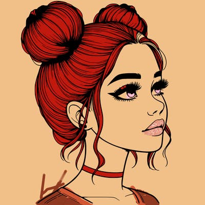 realistic girl with buns on the top of her head