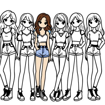 a group of girls wearing crop tops and shorts