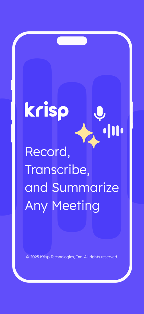 Krisp AI Meeting Note Taker - Krisp AI Meeting Note Taker splash screen with text Record Transcribe and Summarize Any Meeting