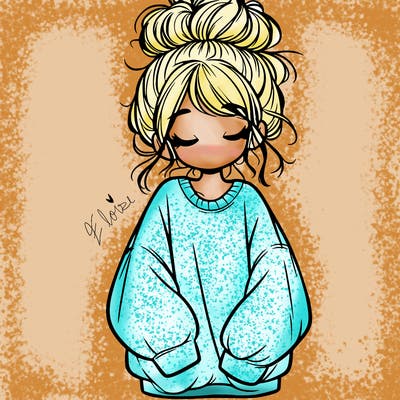 girl with baggy sweatshirt and messy bun