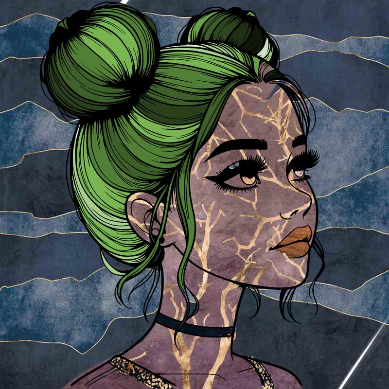 realistic girl with buns on the top of her head