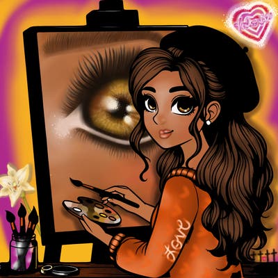 realistic girl artist painting a blank canvas