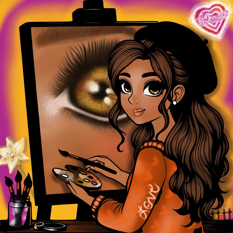 realistic girl artist painting a blank canvas