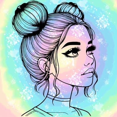 realistic girl with buns on the top of her head
