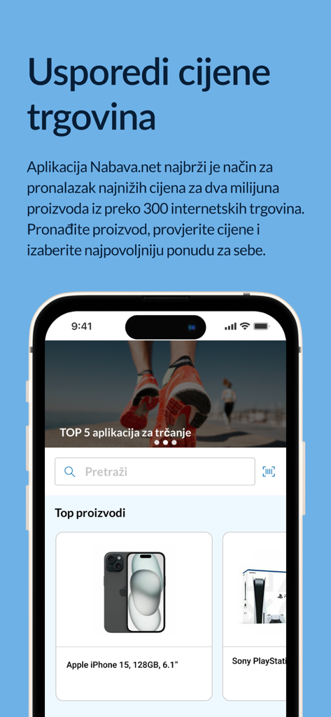 Startbildschirm der Nabava.net App mit Preisvergleich für Elektronik und einer Suchleiste