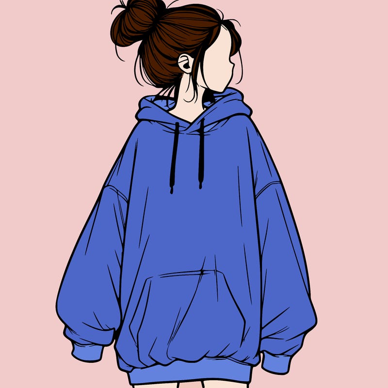 realistic girl with a oversized sweatshirt on and a bun