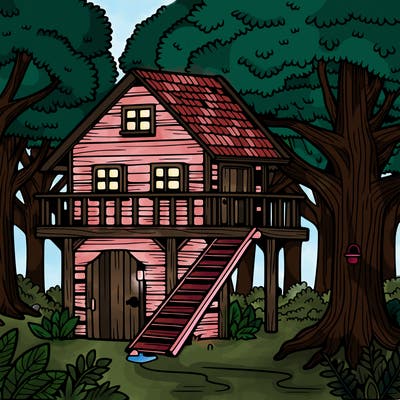 treehouse in a forest clearing
