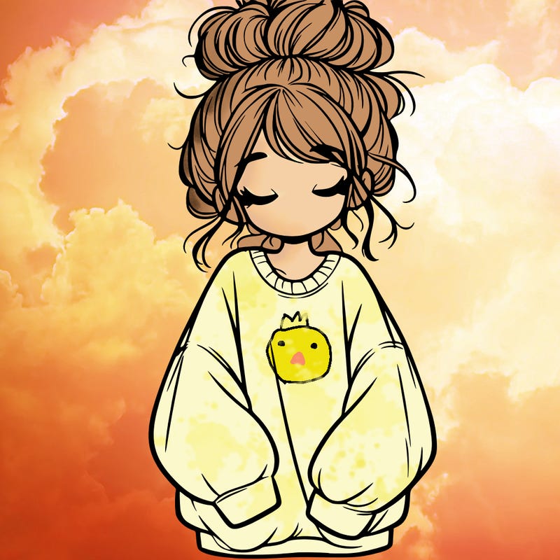 girl with baggy sweatshirt and messy bun