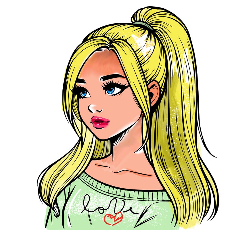 realistic girl with a high ponytail