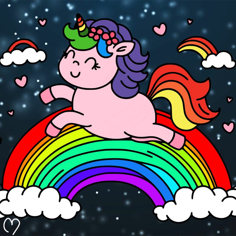 pink fluffy unicorns dancing on rainbows