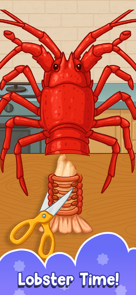 Preparación de una langosta con tijeras en el acogedor juego de cocina ASMR Chef