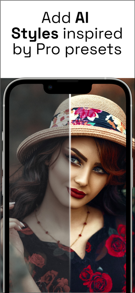 A side by side portrait comparison showing professional AI style presets in NeuralPix Enhance