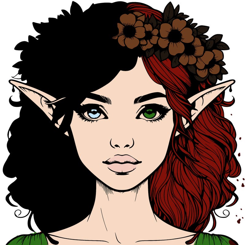 realistic female elf with flower crown