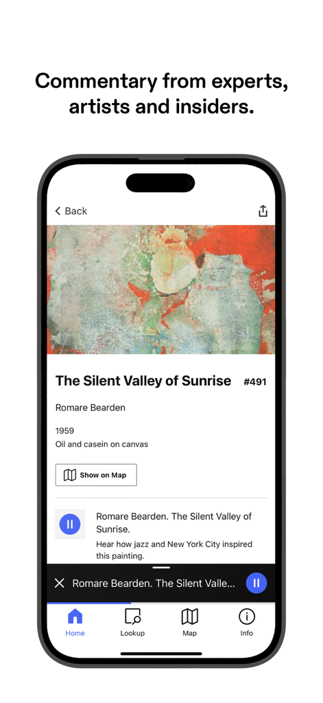 Connects: Arts+Culture - Bloomberg Connects app interface showing expert audio commentary for a painting