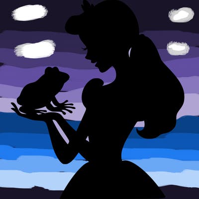 a shadow of a princess holding a frog realistic
