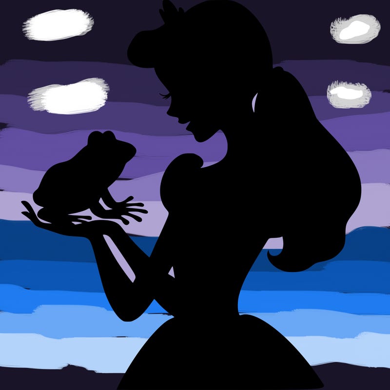 a shadow of a princess holding a frog realistic