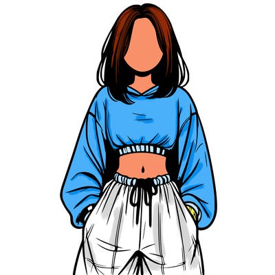 realistic girl faceless with baggy pants and a crop top