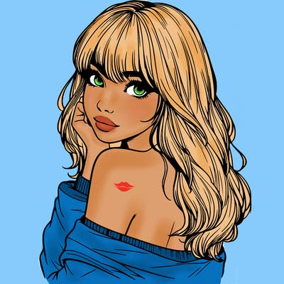 realistic girl with bangs looking over her shoulder